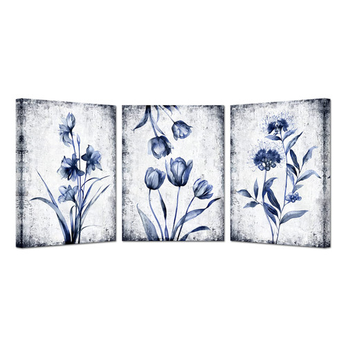Kreative Arts 3 Pieces Canvas Wall Art Navy Blue and Grey Flower Painting Art Prints Vintage Floral Picture Artwork Modern Bedroom Bathroom Wall Decor Framed Ready to Hang Each Panel 12x16 Inches Kreative Arts 3 Pieces Canvas Wall Art Navy Blue and Grey Flower Painting Art Prints Vintage Floral Picture Artwork Modern Bedroom Bathroom Wall Decor Framed Ready to Hang Each Panel 12x16 Inches