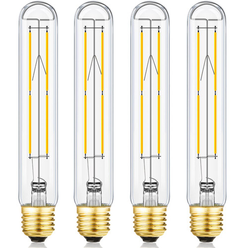 T10 LED Bulb 8W Dimmable E26 Base Tubular Light Bulb 4000K Daylight White 75W Equivalent 800lm T10 Bulb for Rustic Pendant, Wall scones Tube Light Bulbs Desk Lamp Vintage Edison Long Light Bulb,4 Pack