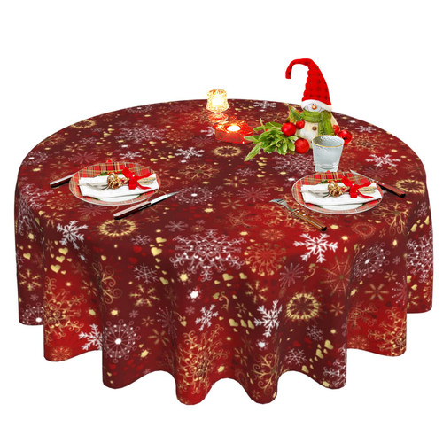 Christmas Tablecloth, Winter Red Round Tablecloth 60 Inch, Xmas Gold Snowflake Table Cloth for Rustic Farmhouse Kitchen Decor, Wipeable Polyester Fabric Table Cover for Holiday Party Outdoor Camping Christmas Tablecloth, Winter Red Round Tablecloth 60 Inch, Xmas Gold Snowflake Table Cloth for Rustic Farmhouse Kitchen Decor, Wipeable Polyester Fabric Table Cover for Holiday Party Outdoor Camping