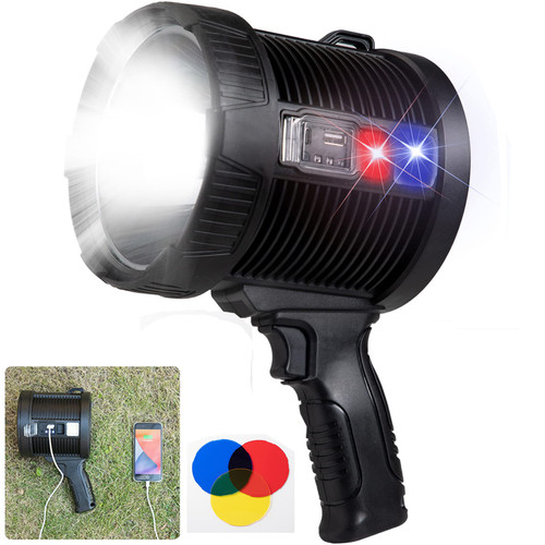 jeegol Rechargeable Spotlight Flashlight 100000 Lumens Super Bright LED Spot Lights Handheld Large Flashlight with 6 Modes Waterproof Solar Powered Cob Searchlight (Black) jeegol Rechargeable Spotlight Flashlight 100000 Lumens Super Bright LED Spot Lights Handheld Large Flashlight with 6 Modes Waterproof Solar Powered Cob Searchlight (Black)