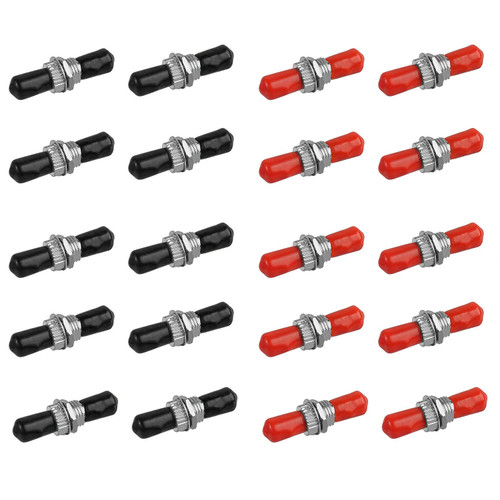 Duogalia 20PC Fiber Optical Coupler ST Fiber Optical Cable Barrel Connector ST to ST Bulkhead Fiber Coupler Simplex Singlemode, (10 Red & 10 Black)
