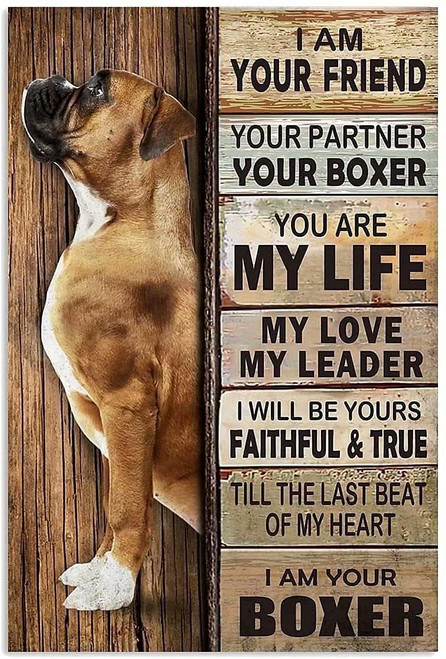 FSDFS Dog Metal Tin Sign I Am Your Friend Your Boxer Funny Poster Cafe Living Room Kitchen Bathroom Home Art Wall Decoration Plaque 8x12Inch