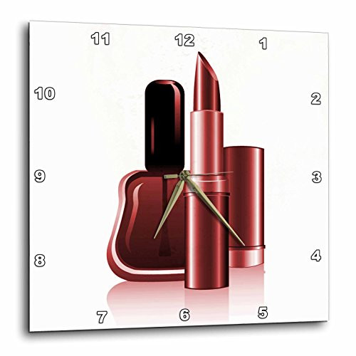 3dRose DPP_159026_3 an Illustration of Deep Pink Nail Polish & A Lipstick Wall Clock, 15 by 15"
