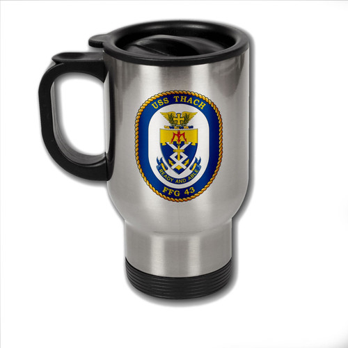 ExpressItBest Stainless Steel Coffee Mug with U.S. Navy USS Thach (FFG 43) frigate emblem (crest)