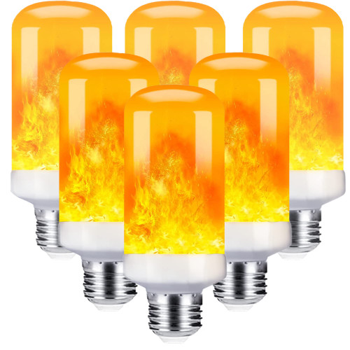 LeiNetfor Led Flame Effect Light Bulb, 4 Modes Flickering Light Bulbs Halloween Decorations,e27 Base Outdoor Led Fire Light Bulbs with Gravity Sensor for Christmas,Halloween Light.(6 Pack, Orange)