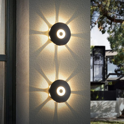 SLAWA 2 Packs 8W Outdoor Wall Lights Exterior/Interior Modern LED Wall Sconces IP65 Waterproof Aluminum Wall Lamps Outdoor Sconces Lighting Fixture Black 3000K Up Down Wall Lights For Porch Yard Aisle