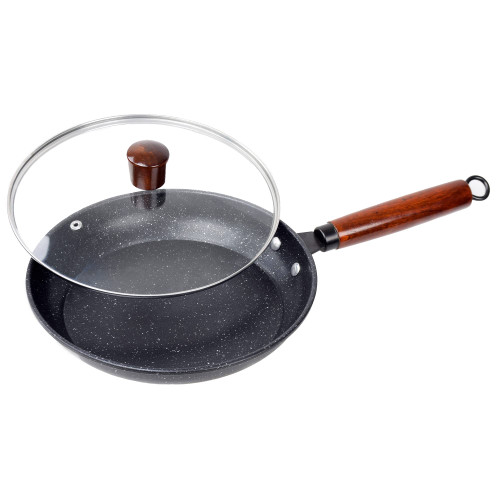 Buecmue Nonstick Frying Pan Skillet with Glass Lid, Non Stick Granite Fry Pan, Egg Pan Omelet Pans, Stone Cookware Chef's Pan, PFOA Free (9.5inch)