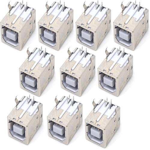 10PCS USB 2.0 Type B Female Socket Connector Jack Port, 4-Pin DIP 180 Degree Right Angle, Repair Replacement Adapter