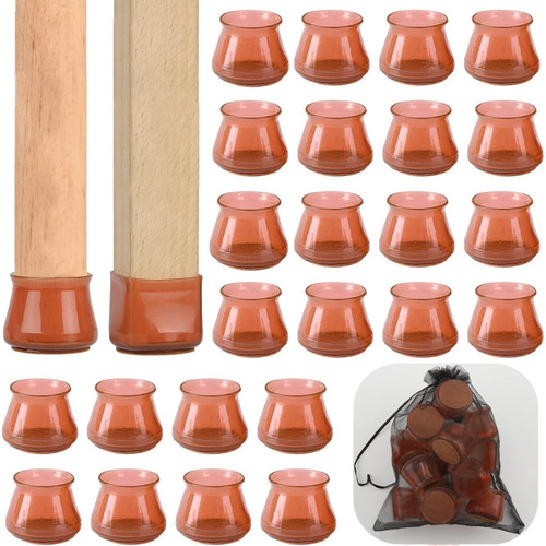 Chair Leg Floor Protectors, 24 Pcs Silicone Chair Leg Caps, Chair Leg Covers with Felt Pad, Chair Leg Protectors for Hardwood Floors with Mesh Bag, Protect Floors from Scratches Reduce Noise