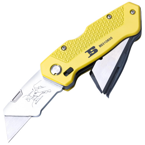B BOSI TOOLS Folding Utility Knife?Box Cutter Retractable Foldable Heavy Duty Quick Change with 5-Piece Extra Blades