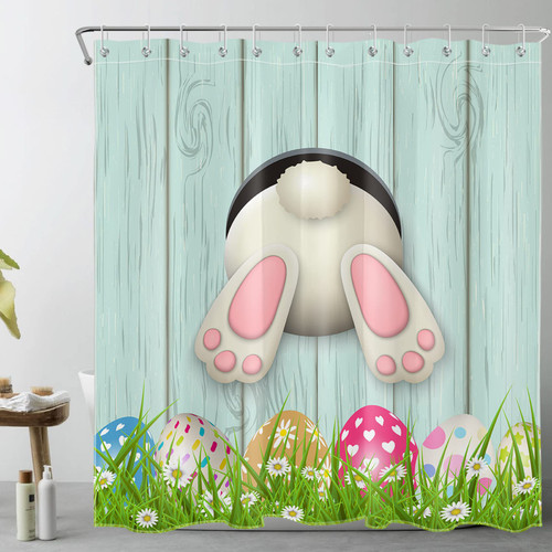 LB Easter Bunny Shower Curtain Set Funny Cartoon Rabbit Colorful Eggs Green Grass Daisy Flower Wooden Board Spring Shower Curtains for Bathroom with Hooks Decor 72x72 inch Waterproof Polyester Fabric LB Easter Bunny Shower Curtain Set Funny Cartoon Rabbit Colorful Eggs Green Grass Daisy Flower Wooden Board Spring Shower Curtains for Bathroom with Hooks Decor 72x72 inch Waterproof Polyester Fabric