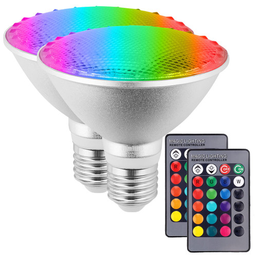 Familite PAR30 LED Light Bulb, 30W RGB LED Flood Light Indoor/Outdoor, Dimmable Color Changing Spotlight with Remote Control, Waterproof Lawn Lamp for Home Courtyard Christmas Party Decoration (2pcs)