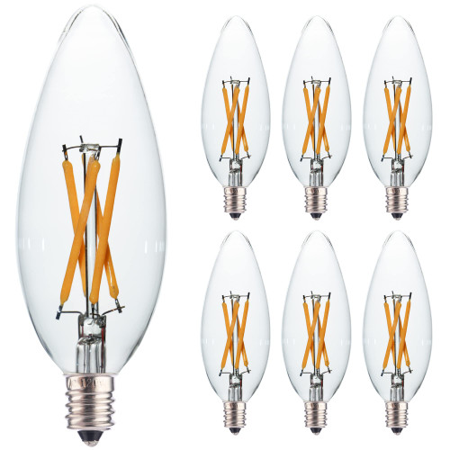 FANNIS 6Pack C32 Replacement LED Bulb, 4W Equals 40W, Warm White 2700K Filament Edison Bulb, E12 Candelabra Base Vintage Clear Glass Candle Bulb for Pendant Chandelier Indoor Lamp 400LM CRI 90