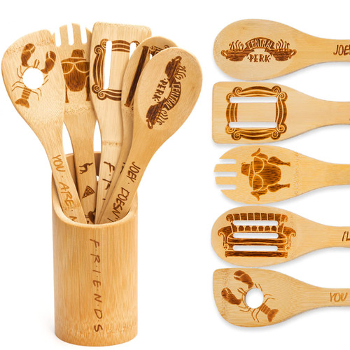 Friends Wooden Spoons for Cooking, Bamboo Cooking Kitchen Utensils Set, Friends TV Show Merchandise, Housewarming Birthday Anniversary Present for Friend, Mom (5PCS)