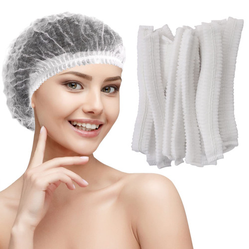 IJRPLM 100 Pcs Disposable Hair Net,21 Inch Hair Nets Food Service,Elastic Non-Woven Disposable Bouffant Caps Head Cover Nets (White)