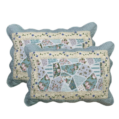 vctops 2-Piece Boho Cotton Quilted Bed Pillow Shams Floral Printed Patchwork Pillow Shams Set, Standard Size (1221 Blue, 20"x28") vctops 2-Piece Boho Cotton Quilted Bed Pillow Shams Floral Printed Patchwork Pillow Shams Set, Standard Size (1221 Blue, 20"x28")