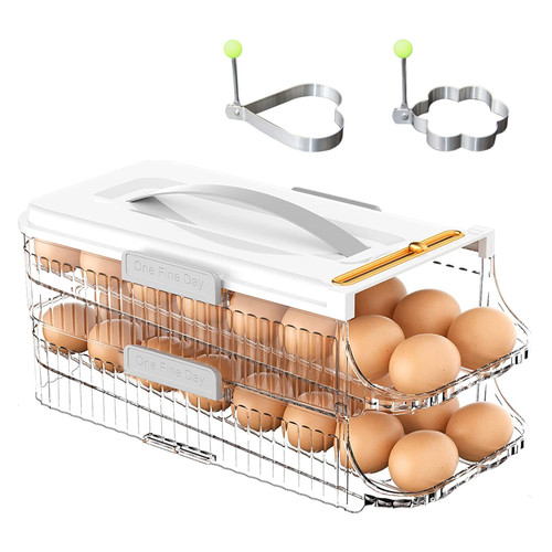 Egg Container for Refrigerator, 32 Egg Holder for Refrigerator, 2 Layer Egg Dispenser for Refrigerator with Handle, Rolling Egg Storage Container Clear Egg Tray Stackable Fridge Egg Storage Box Egg Container for Refrigerator, 32 Egg Holder for Refrigerator, 2 Layer Egg Dispenser for Refrigerator with Handle, Rolling Egg Storage Container Clear Egg Tray Stackable Fridge Egg Storage Box