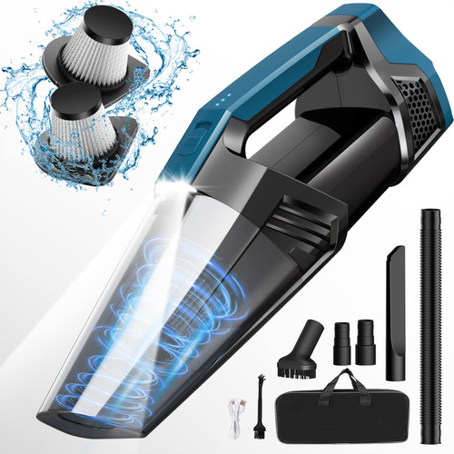 Blestan Handheld Vacuum Cordless Car Vacuum with LED Light and Upright Bags, 9000PA Hand Vacuum Portable Mini Vacuum, Hand Held Vacuum Cleaner, Black & Blue