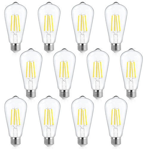 Kecoreay LED Edison Bulb 5000K Daylight White,7W 850Lum Light Bulbs 60 Watt Equivalent, E26 Bulbs Standard Base LED Light Bulb,Antique ST58 Filament Light Bulb,High CRI 85+,Non-Dimmable,12 Packs