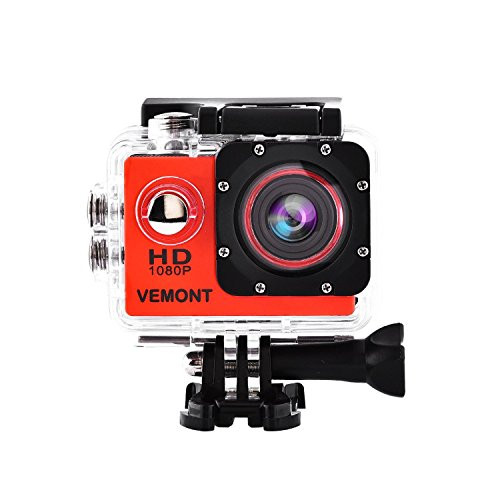 Vemont Action Camera 1080P 12MP Sports Camera Full HD 2.0 Inch Action Cam 30m/98ft Underwater Waterproof Camera with Mounting Accessories Kit (Red)