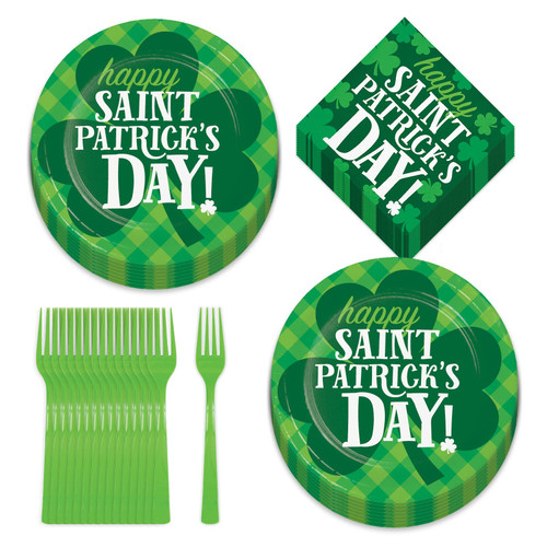 HOME & HOOPLA St. Patrick's Day Irish Clover Paper Dessert Plates, Beverage Napkins, and Forks (Serves 16) HOME & HOOPLA St. Patrick's Day Irish Clover Paper Dessert Plates, Beverage Napkins, and Forks (Serves 16)