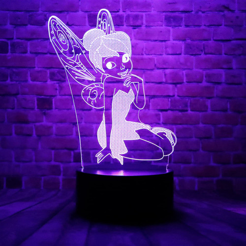 Tieliper Cute Magic Elf Tinker Bell Miss Bell Anime Figure Character Pretty Fairy Bulb 3D LED Visual Sleeping Night Light with Remote 16 Colors Bedroom Decor Table Lamp Birthday Gifts for Kids