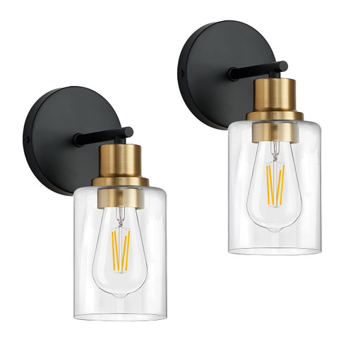 Wall Sconces Light Fixtures Set of Two, Black & Gold Vanity Lights, Modern Wall Lighting Fixtures, Metal Wall Lamp with Clear Glass Shade, Farmhouse Wall Light for Bathroom Bedroom Mirror Living Room Wall Sconces Light Fixtures Set of Two, Black & Gold Vanity Lights, Modern Wall Lighting Fixtures, Metal Wall Lamp with Clear Glass Shade, Farmhouse Wall Light for Bathroom Bedroom Mirror Living Room