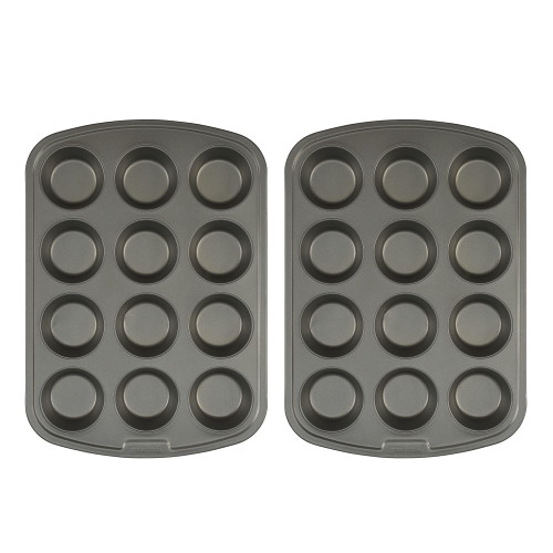 GoodCook Nonstick Steel 12-Cup Muffin Pan, Gray, Set of 2 (42042)