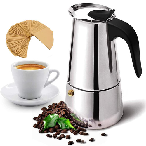 xixi-home 2020 latest coffee pot portable coffee pot stainless steel coffee filter 2 cups, 4cups,6 cups, 9 cups, 12 cups of silver, 2 styles for you (6cups)