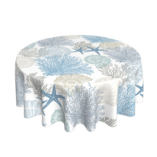 Nautical Coastal Tablecloth Round 70 Inch Summer Beach Starfish Coral Seashell Print Decorative Table Cloth Table Cover with Waterproof Wrinkle Resistant Fabric for Home Kitchen Dining Patio Nautical Coastal Tablecloth Round 70 Inch Summer Beach Starfish Coral Seashell Print Decorative Table Cloth Table Cover with Waterproof Wrinkle Resistant Fabric for Home Kitchen Dining Patio