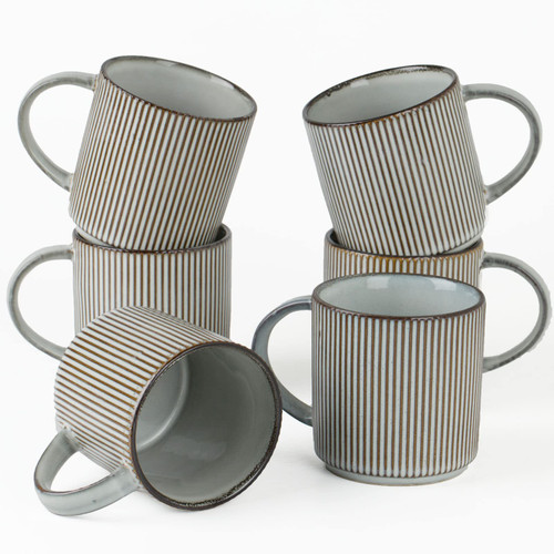 famiware Coffee Mug Set for 6, 12 oz Catering Mugs with Handle for Coffee, Tea, Cocoa, Milk, Smoky Blue