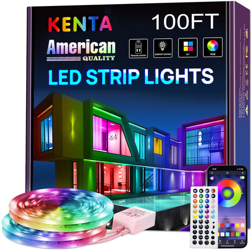 KENTA 100ft Led Lights for Bedroom, APP Control Music Sync RGB Color Changing Led Strip Lights Led Light Strips with Remote for Party, Living Room Home Decoration (2 Rolls of 50ft) KENTA 100ft Led Lights for Bedroom, APP Control Music Sync RGB Color Changing Led Strip Lights Led Light Strips with Remote for Party, Living Room Home Decoration (2 Rolls of 50ft)