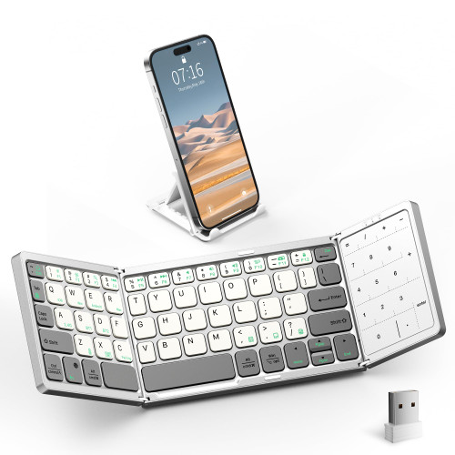 Artciety Foldable Bluetooth Keyboard, Folding Portable Wireless Keyboard with Touchpad Numeric Keypad, Travel Pocket Keyboard for MacOS Android Windows iOS (Bluetooth 5.1x2+2.4G)