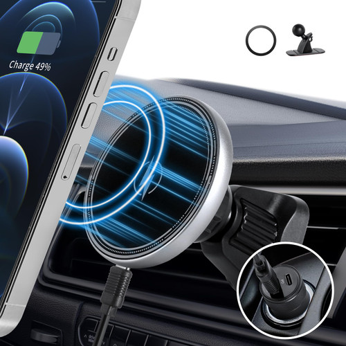 elfish mage for Magsafe Car Mount Charger, 15W Fast Charging Magnetic Wireless Car Charger, [Powerful Magnets] Magnetic Air Vent Car Phone Holder Compatible with iPhone 15/14/13/12 Magsafe Case