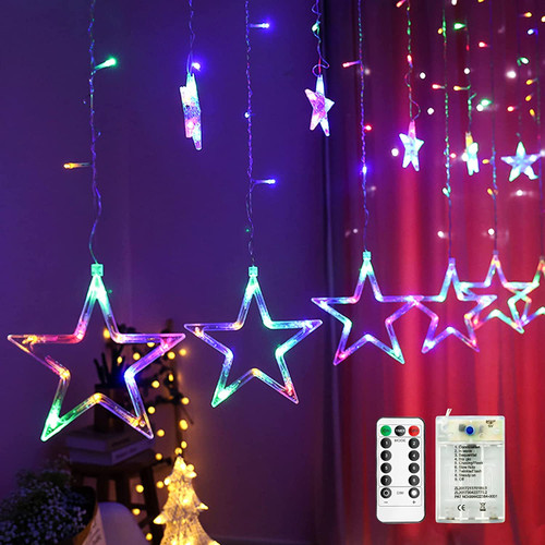 Star Curtain String Lights,138 LED String Lights for Bedroom Battery Operated String Lights Linkable Fairy String Lights Window Decor Lighting 8 Modes with Remote Control for Christmas(Multicolor)
