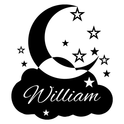 Cloud Wall Decal Custom Name Baby Personalized Name Nursery Kids Boys Girls Clouds Moon and Stars Wall Vinyl Decals Stickers Bedroom Murals Home Decor