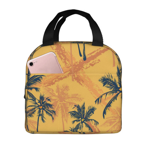 Reusable Lunch Tote Bag Tropical Depicting Palm Trees Insulated Lunch Bag Durable Cooler Lunch Box