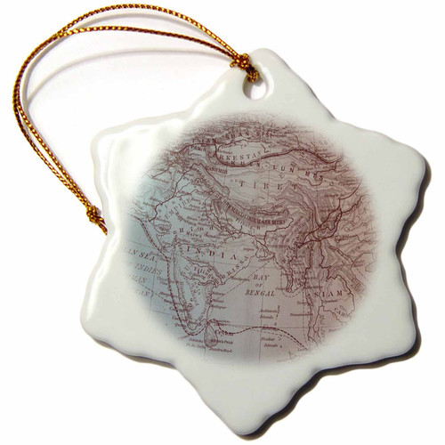 3dRose PS Vintage - Vintage Map of India and Tibet in Blue and Beige - Ornaments (orn-123704-1)