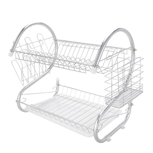 Dish Drying Rack 2-Tier Compact Kitchen Dish Rack Drainboard Set Utensil and Cutting Board Holder, Chrome Plated S-Shaped Rust-Resistant Rust-Resistant Dish Rack