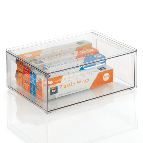 mDesign Plastic Stackable Kitchen Storage Organizer Bin Containers with Front Pull Drawer for Cabinet, Pantry, Fridge, Freezer, Shelf, Refrigerator Organization - Lumiere Collection - Clear mDesign Plastic Stackable Kitchen Storage Organizer Bin Containers with Front Pull Drawer for Cabinet, Pantry, Fridge, Freezer, Shelf, Refrigerator Organization - Lumiere Collection - Clear