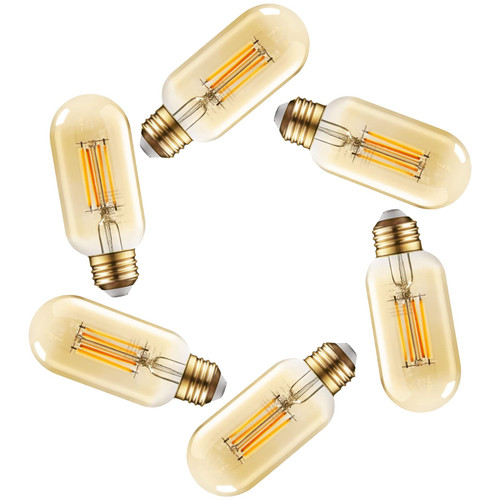 TORCHSTAR LED Tubular Light Bulb Dimmable, UL Listed, T45 Edison Bulb 4.5W, 2200K Soft White, T14 Vintage Bulb for Pendant Lights, 25W Equivalent, 400lm, E26 Base, Amber Warm Glass, Pack of 6