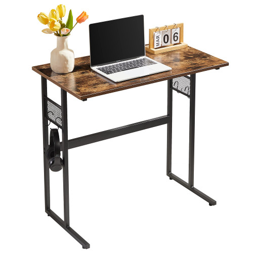 VECELO 32" Writing Computer Desk Study Table for Small Spaces Home Office Adjustable Feet and Water Proof Surface,Brown