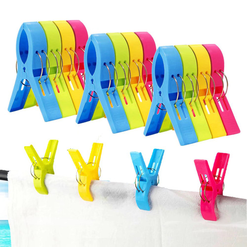 Beach Pool Clip Set of 12 Plastic Beach Towel Clips Beach Blanket Clips Pool Towel Chair Clip Cruise Chair Clips Clothespins Windproof for Beach Cruiser Chair Pool Loungers Blankets Towel - 3 Colors