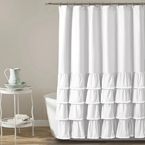 Lush Decor 16T002858 Ella Lace Ruffle Shower Curtain 72" x 72" White