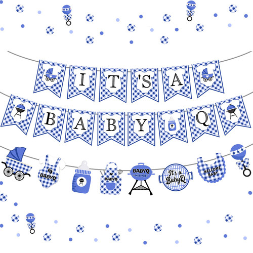Cheereveal Baby Q Shower Decorations - Baby Q Banner, BBQ Party Supplies and Decorations for Boys Blue Barbecue Baby Shower Decor