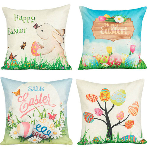 Easter Rabbit Throw Pillow Covers 18 x 18 Inch, Easter Bunny Egg Happy Easter Pillowcases, Decorative Cotton Linen Cushion Covers for Sofa Couch Chair Bed (Set A) Easter Rabbit Throw Pillow Covers 18 x 18 Inch, Easter Bunny Egg Happy Easter Pillowcases, Decorative Cotton Linen Cushion Covers for Sofa Couch Chair Bed (Set A)