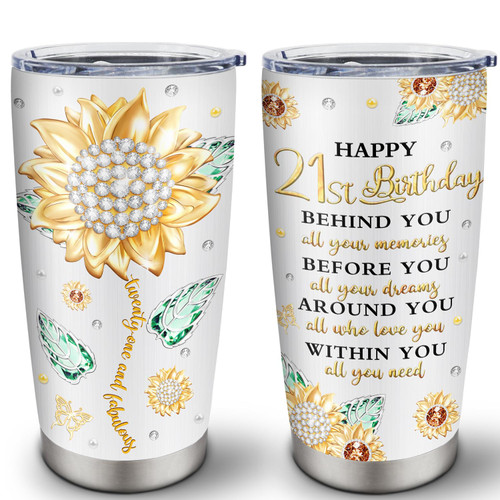 Biomlon 21st Birthday Gifts for Women/Her/Daughter Tumbler 20oz, 21 Year Old Birthday Gifts for Her Mug, 21st Birthday Gift Ideas, Gifts for 21st Birthday Female, 21st Birthday Decorations for Her