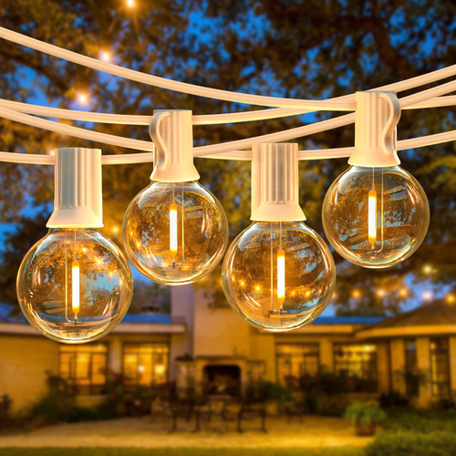 50FT LED G40 Globe String Lights White, Shatterproof Outdoor Patio String Lights 2200K with 50+2 Dimmable Edison Bulbs, Backyard Outdoor Hanging Lights, Bistro Waterproof for Balcony Party Wedding