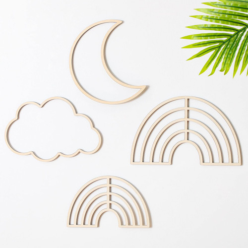 4 Pieces Cloud Wall Decor Boho Nursery Decor Wooden Star Decor Baby Nursery Rattan Moon Wall Decor Wooden Rainbow for Nursery Children Baby Kids Boys Girls Bedroom Decor (Cloud, Moon, Star)