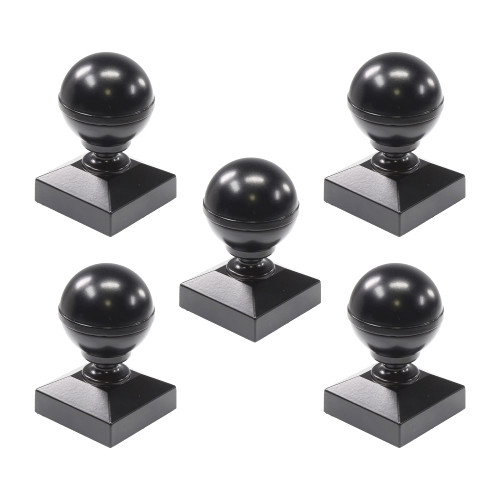 Plum Fittings 2" x 2" Square Black Aluminum Ball Post Cap for Aluminum Fence Posts | Black Post Caps (5 Pack)